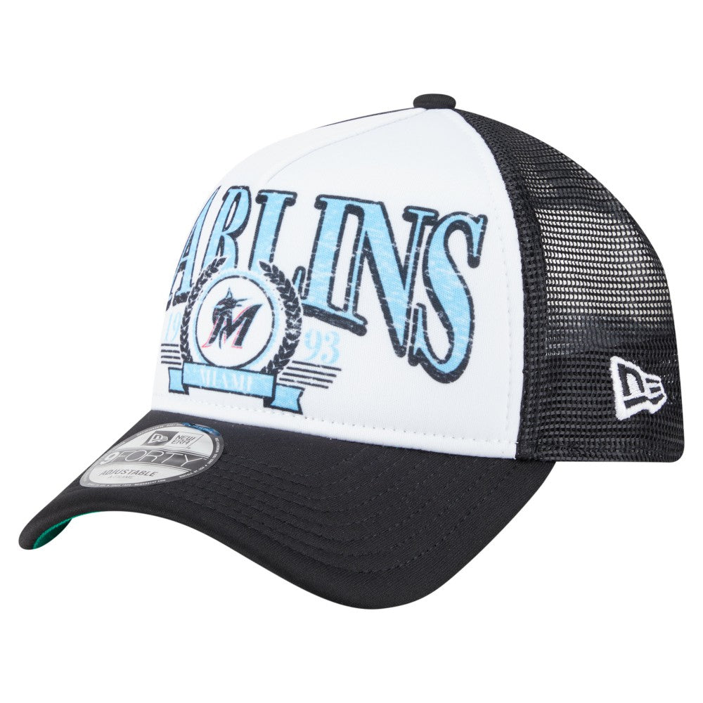 Miami Marlins New Era Distressed 9FORTY A-Frame Adjustable Trucker Hat | MLB New