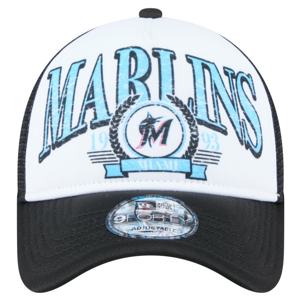 Miami Marlins New Era Distressed 9FORTY A-Frame Adjustable Trucker Hat | MLB New