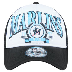 Miami Marlins New Era Distressed 9FORTY A-Frame Adjustable Trucker Hat | MLB New