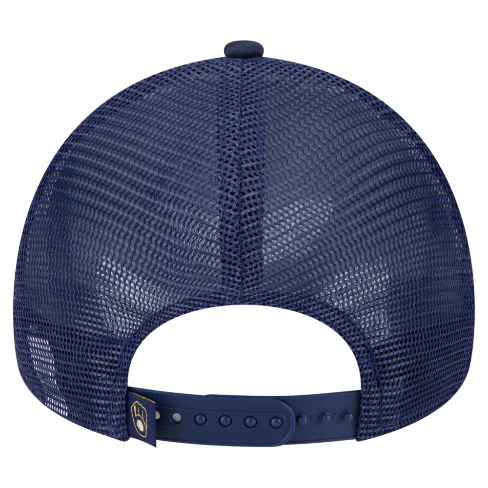 Milwaukee Brewers New Era Distressed 9FORTY A-Frame Adjustable Trucker Hat | MLB Outlet