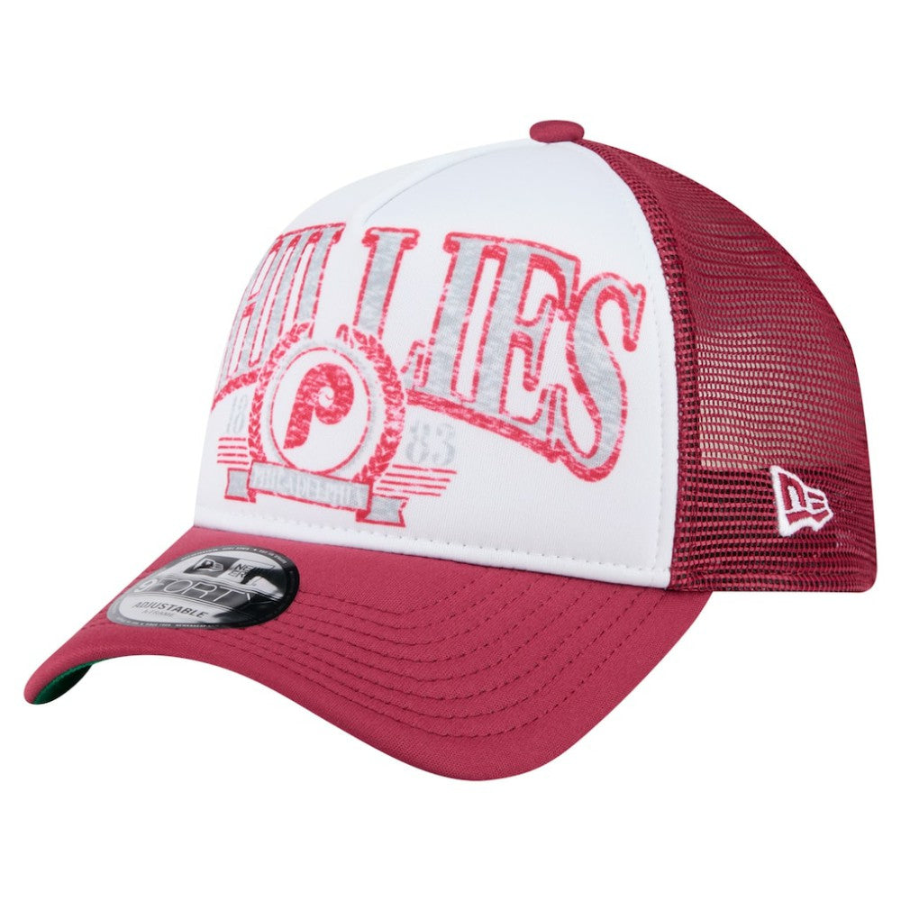 Philadelphia Phillies New Era Distressed 9FORTY A-Frame Adjustable Trucker Hat | MLB Online