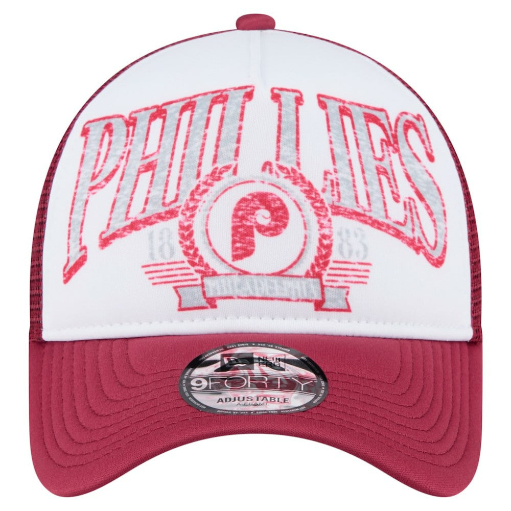 Philadelphia Phillies New Era Distressed 9FORTY A-Frame Adjustable Trucker Hat | MLB Online