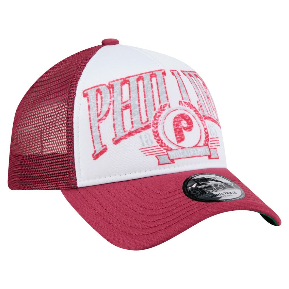 Philadelphia Phillies New Era Distressed 9FORTY A-Frame Adjustable Trucker Hat | MLB Online
