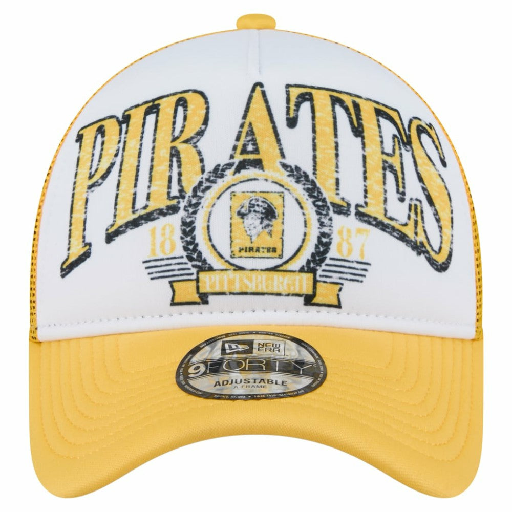 Pittsburgh Pirates New Era Distressed 9FORTY A-Frame Adjustable Trucker Hat | MLB Shop