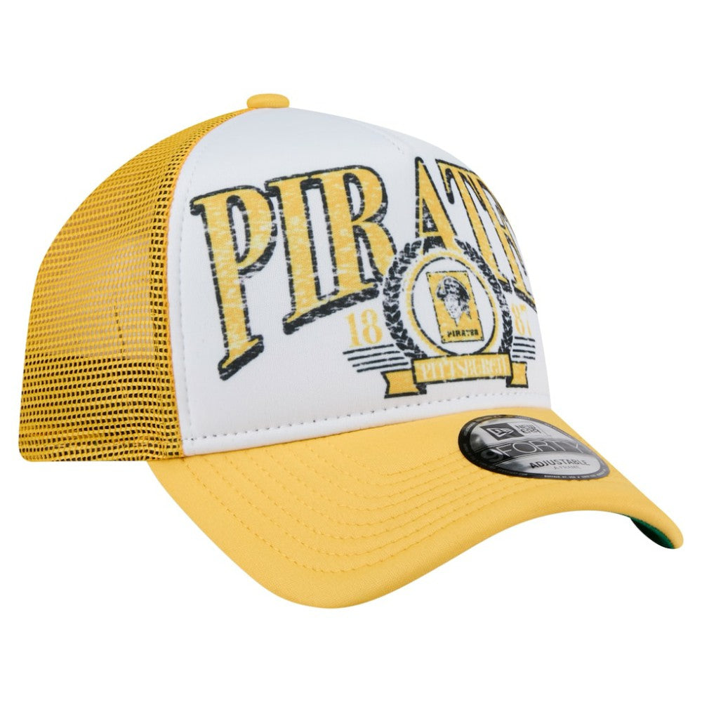 Pittsburgh Pirates New Era Distressed 9FORTY A-Frame Adjustable Trucker Hat | MLB Shop