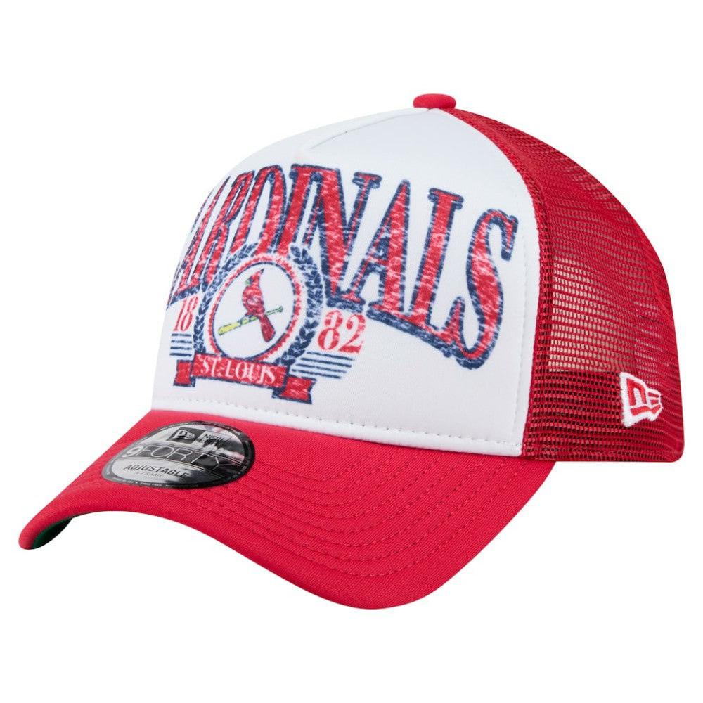 St. Louis Cardinals New Era Distressed 9FORTY A-Frame Adjustable Trucker Hat | MLB Outlet