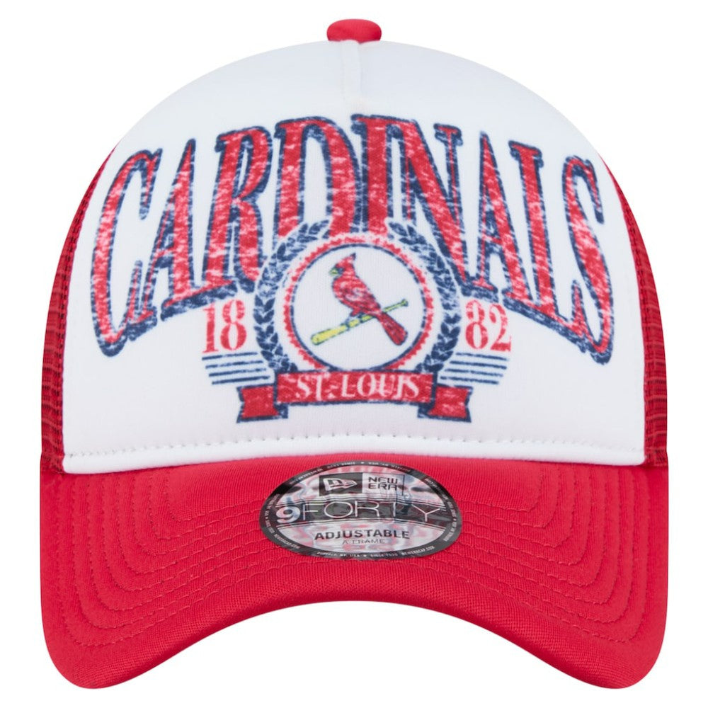 St. Louis Cardinals New Era Distressed 9FORTY A-Frame Adjustable Trucker Hat | MLB Outlet