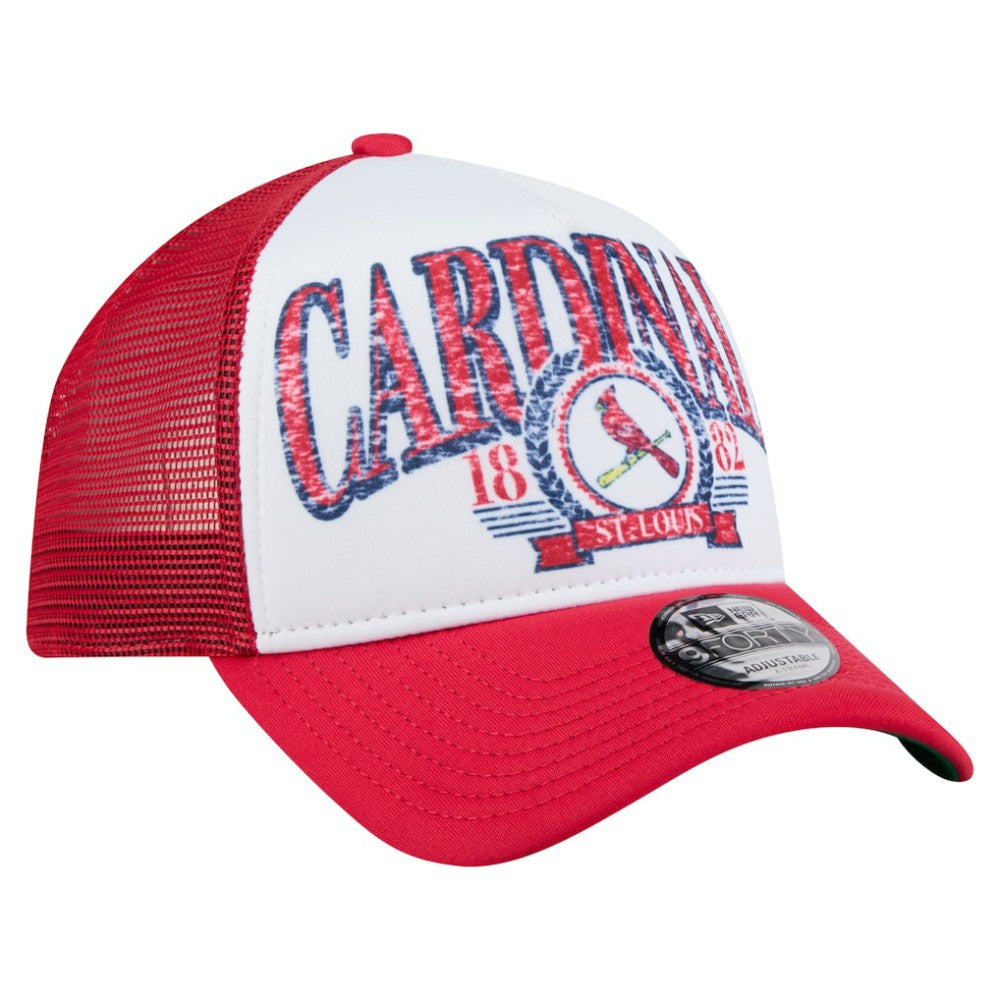 St. Louis Cardinals New Era Distressed 9FORTY A-Frame Adjustable Trucker Hat | MLB Outlet