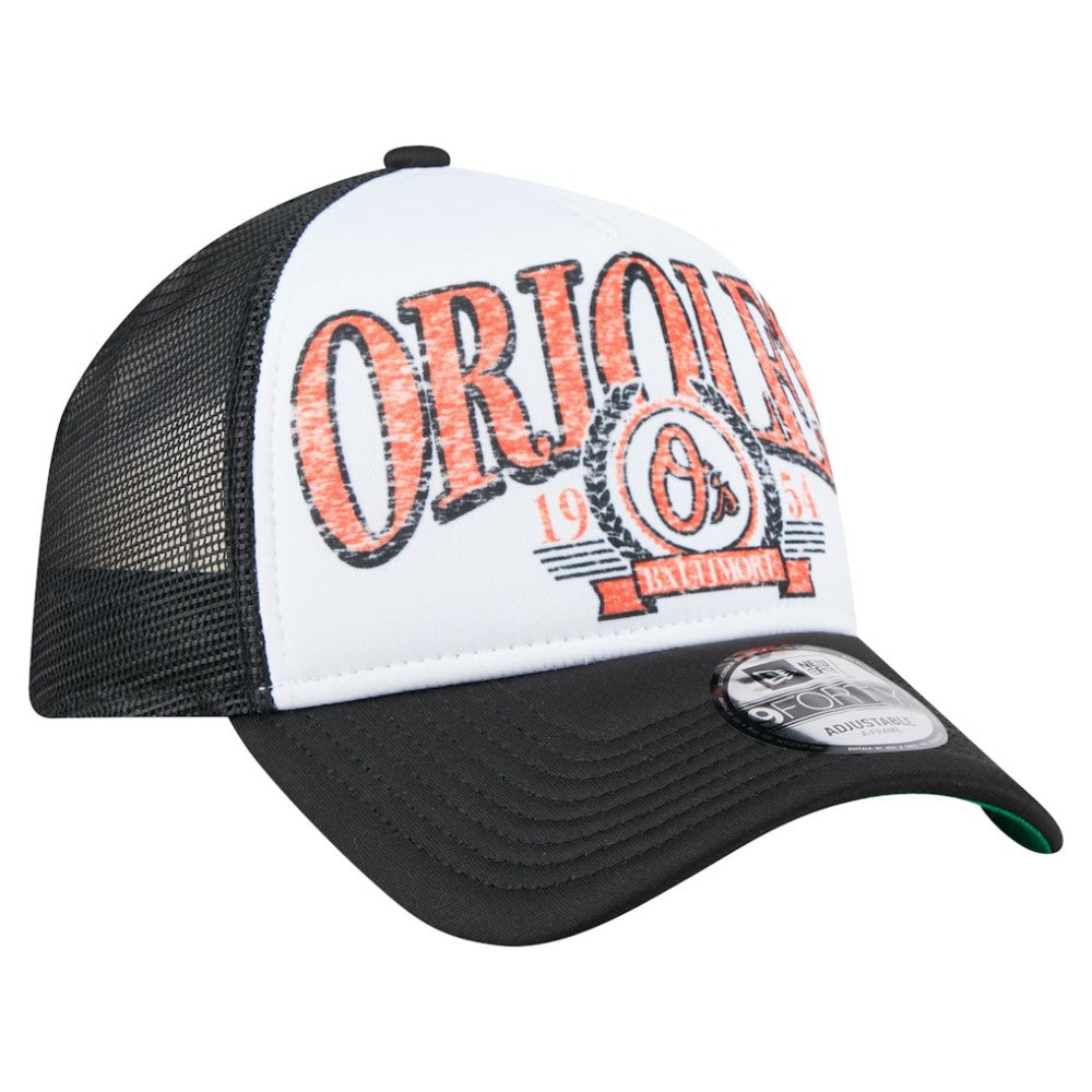 Baltimore Orioles New Era Distressed 9FORTY A-Frame Adjustable Trucker Hat | MLB US