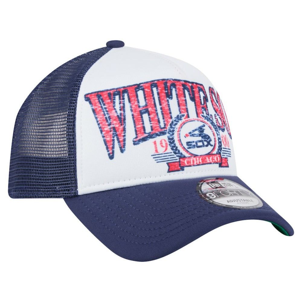 Chicago White Sox New Era Distressed 9FORTY A-Frame Adjustable Trucker Hat | MLB For sale