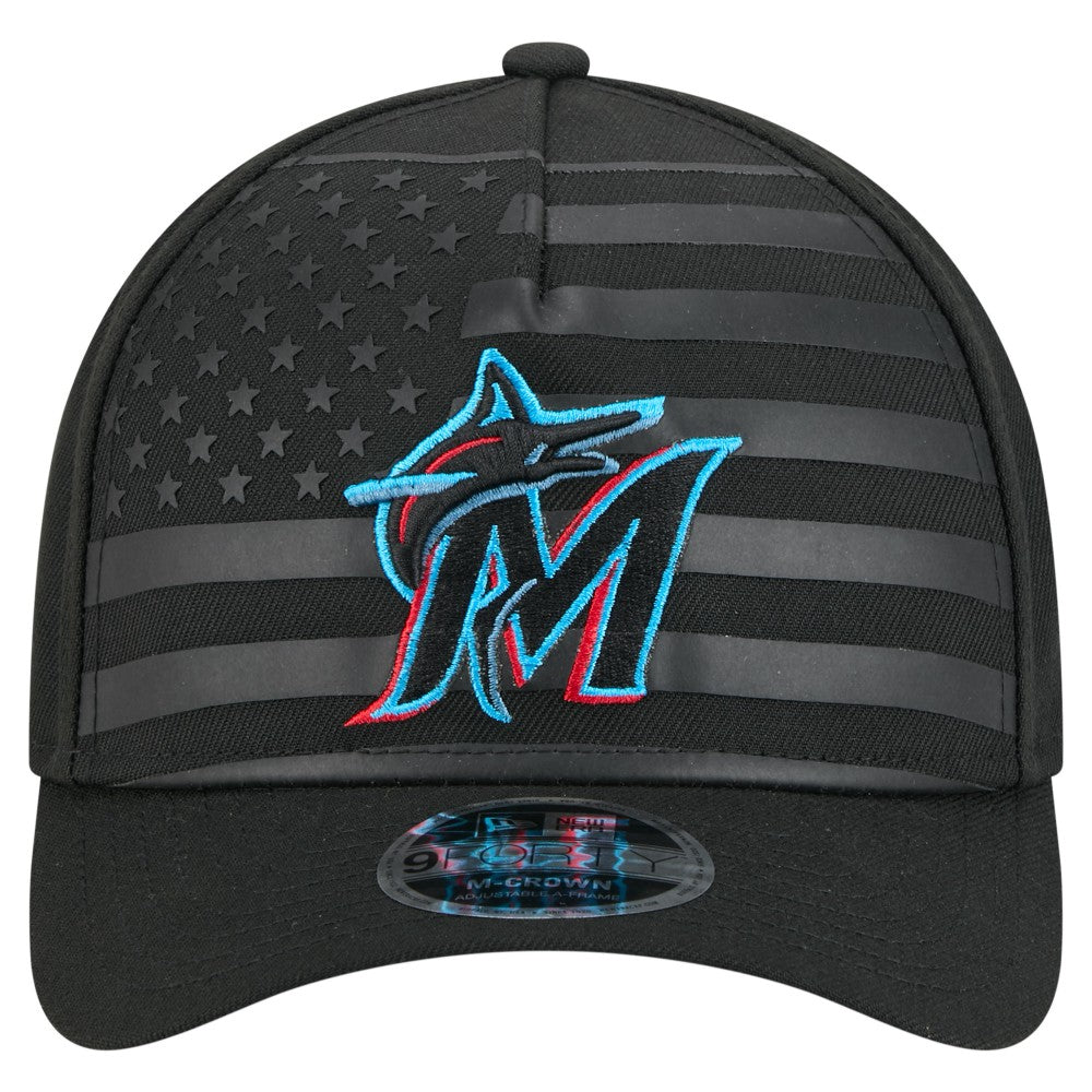 Miami Marlins New Era American Flag 9FORTY M-Crown A-Frame Adjustable Hat | MLB Outlet