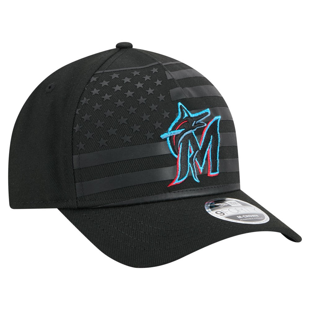Miami Marlins New Era American Flag 9FORTY M-Crown A-Frame Adjustable Hat | MLB Outlet