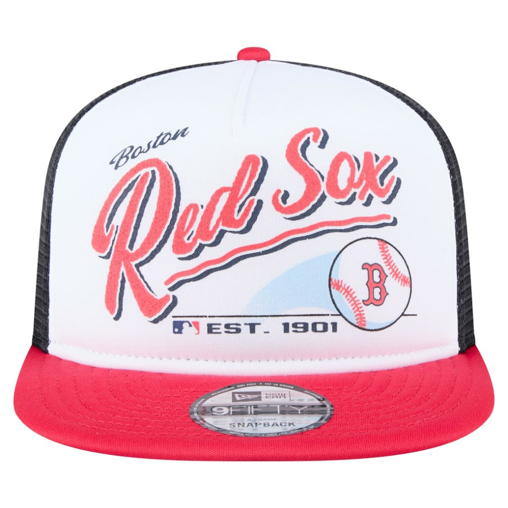 Boston Red Sox New Era Retro Script Trucker 9FIFTY Snapback Hat | MLB Discount
