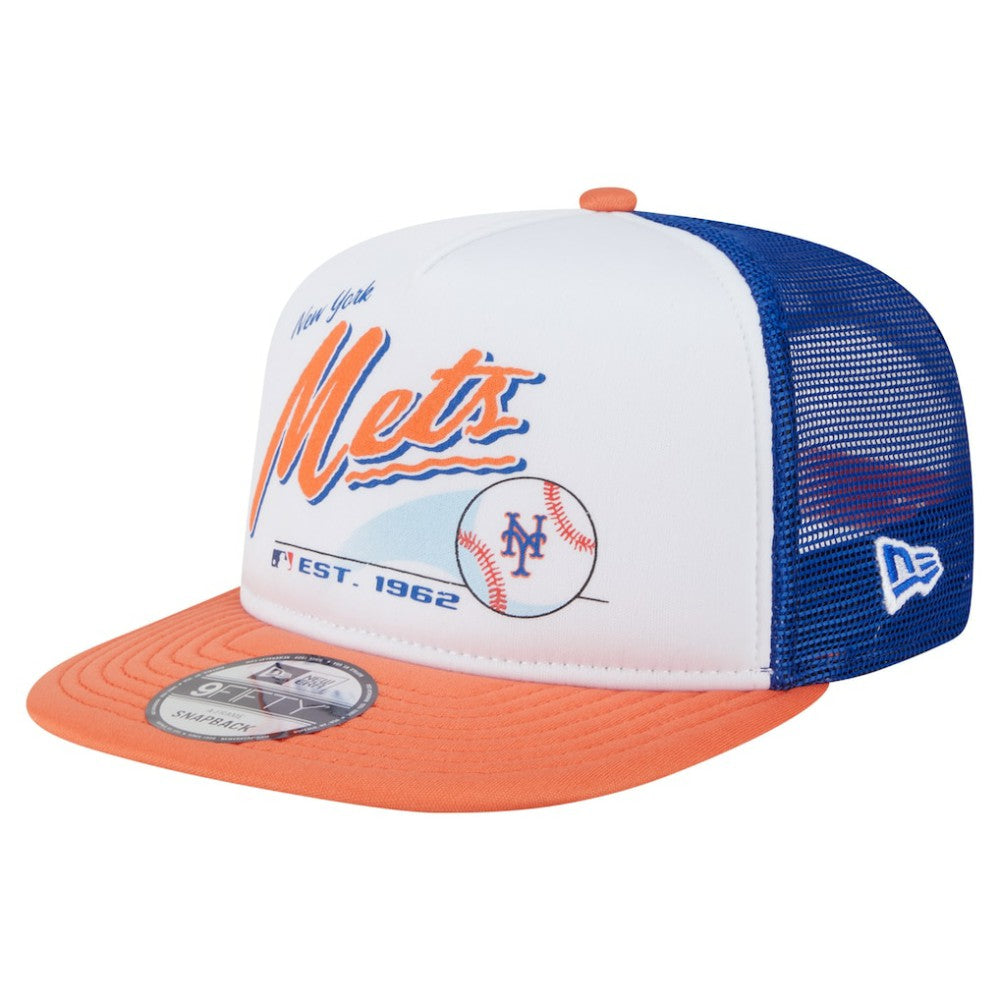 New York Mets New Era Retro Script Trucker 9FIFTY Snapback Hat | MLB On Sale