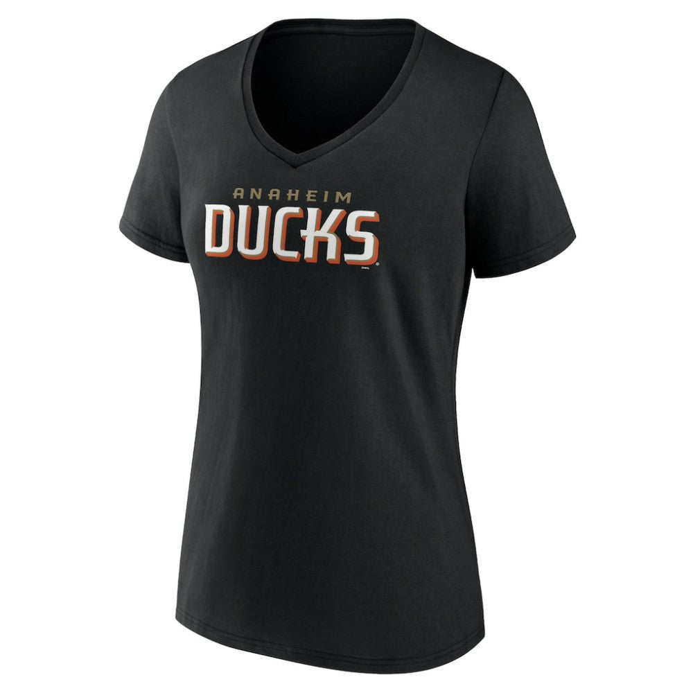 Anaheim Ducks Women's Wordmark V-Neck T-Shirt – Black For Sale