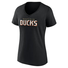 Anaheim Ducks Women's Wordmark V-Neck T-Shirt – Black For Sale