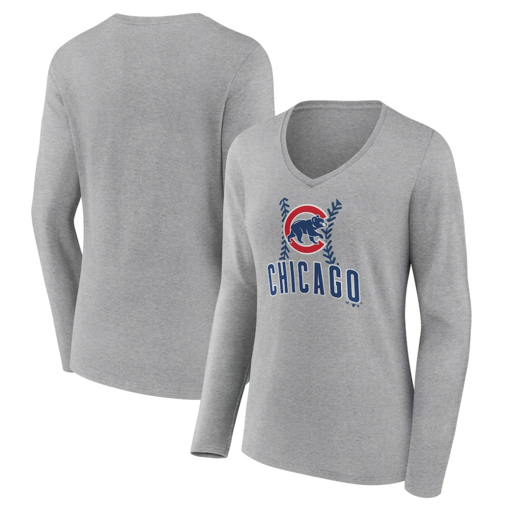 Chicago Cubs Women's Fastball Long Sleeve V-Neck T-Shirt | MLB New