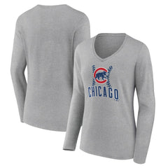Chicago Cubs Women's Fastball Long Sleeve V-Neck T-Shirt | MLB New
