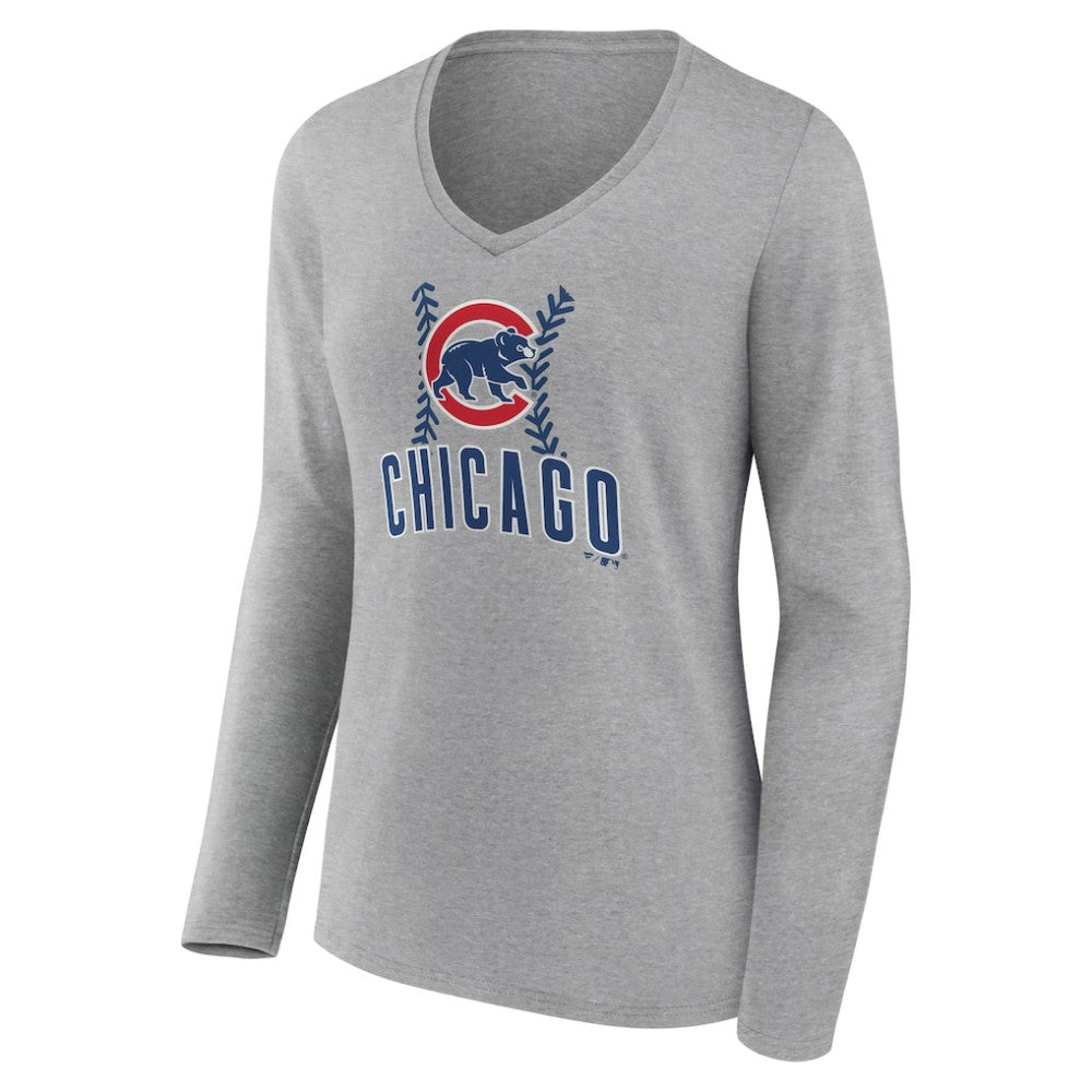 Chicago Cubs Women's Fastball Long Sleeve V-Neck T-Shirt | MLB New