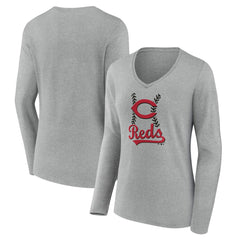 Cincinnati Reds Women's Fastball Long Sleeve V-Neck T-Shirt | MLB Outlet