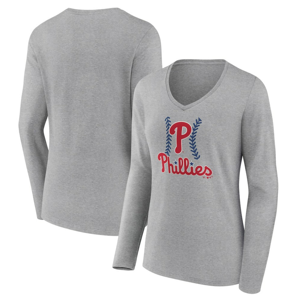 Philadelphia Phillies Women's Fastball Long Sleeve V-Neck T-Shirt | MLB New