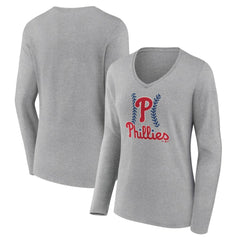 Philadelphia Phillies Women's Fastball Long Sleeve V-Neck T-Shirt | MLB New