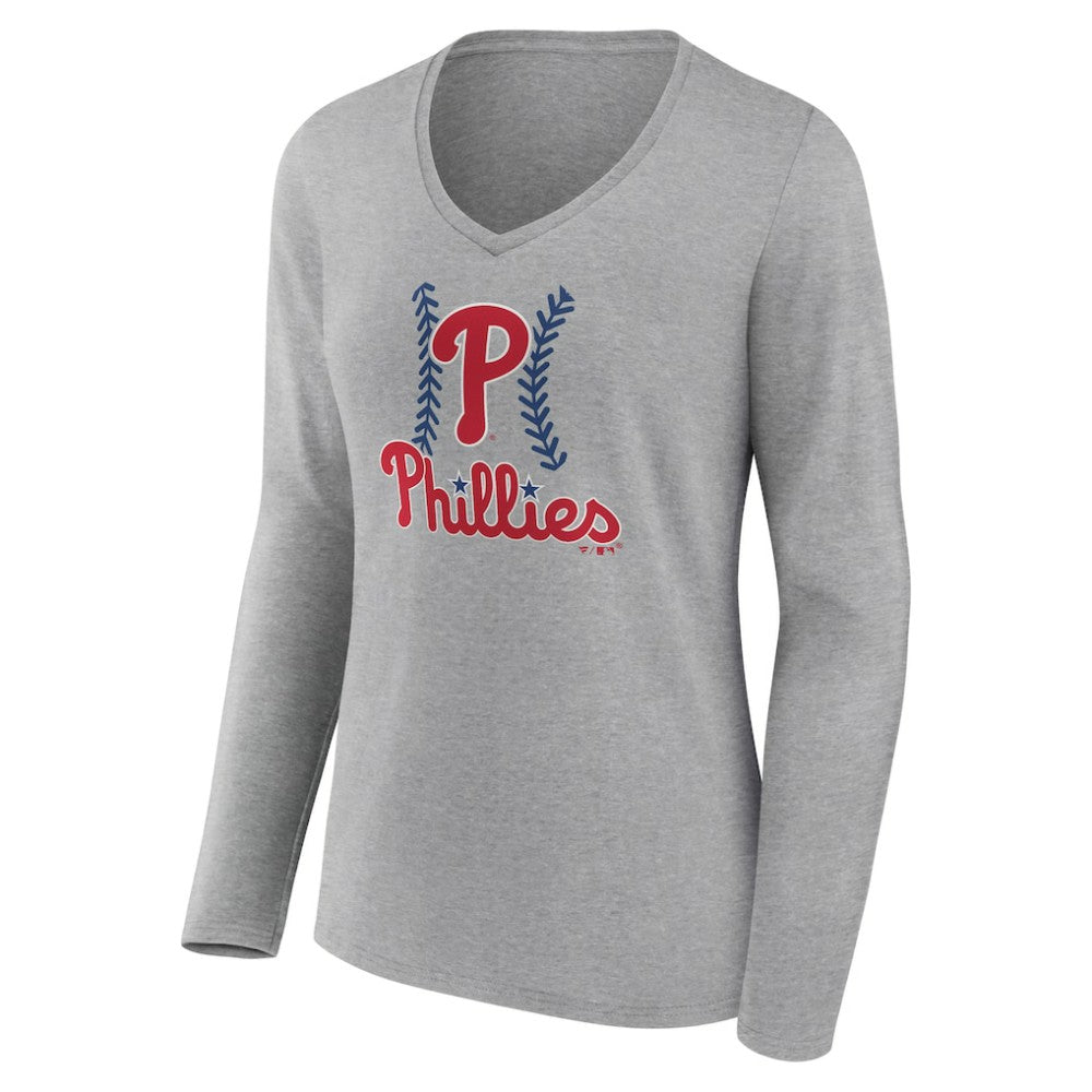 Philadelphia Phillies Women's Fastball Long Sleeve V-Neck T-Shirt | MLB New