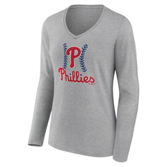 Philadelphia Phillies Women's Fastball Long Sleeve V-Neck T-Shirt | MLB New