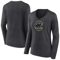 Chicago Cubs Women's Monochrome Long Sleeve V-Neck T-Shirt | MLB US