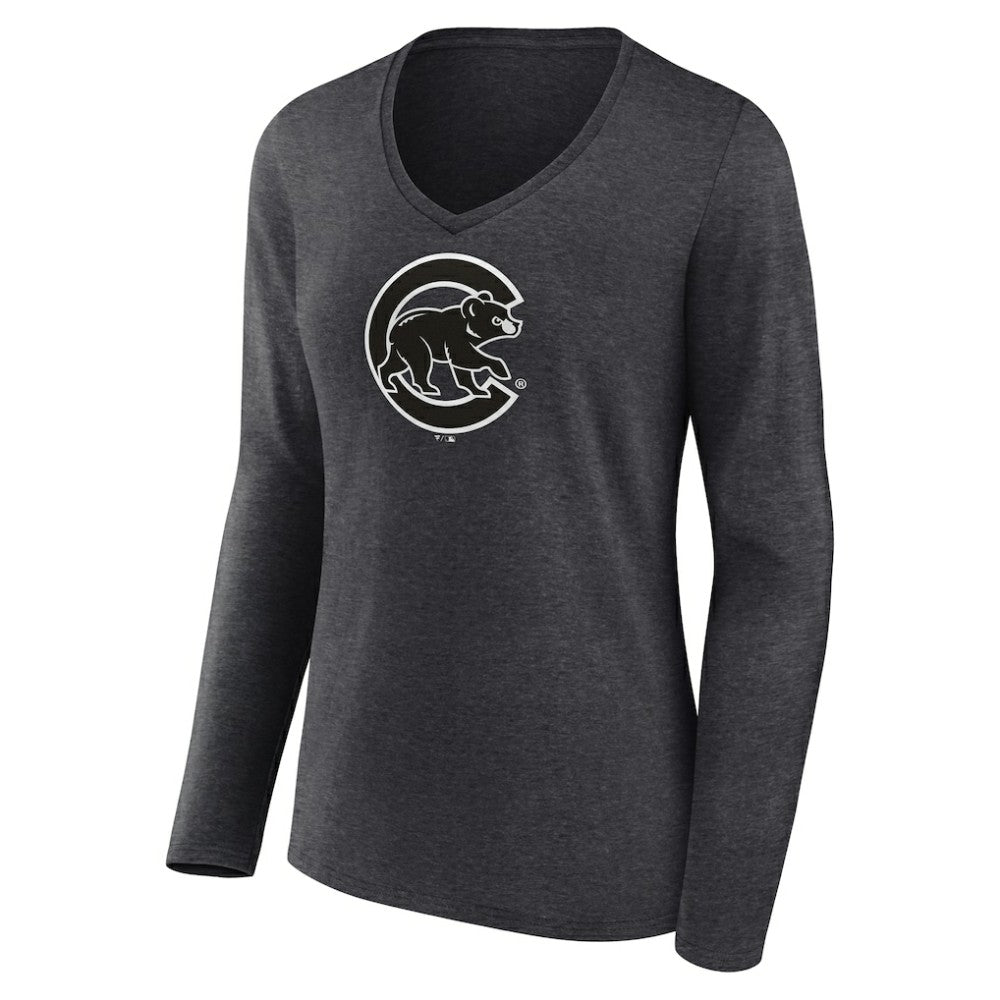Chicago Cubs Women's Monochrome Long Sleeve V-Neck T-Shirt | MLB US
