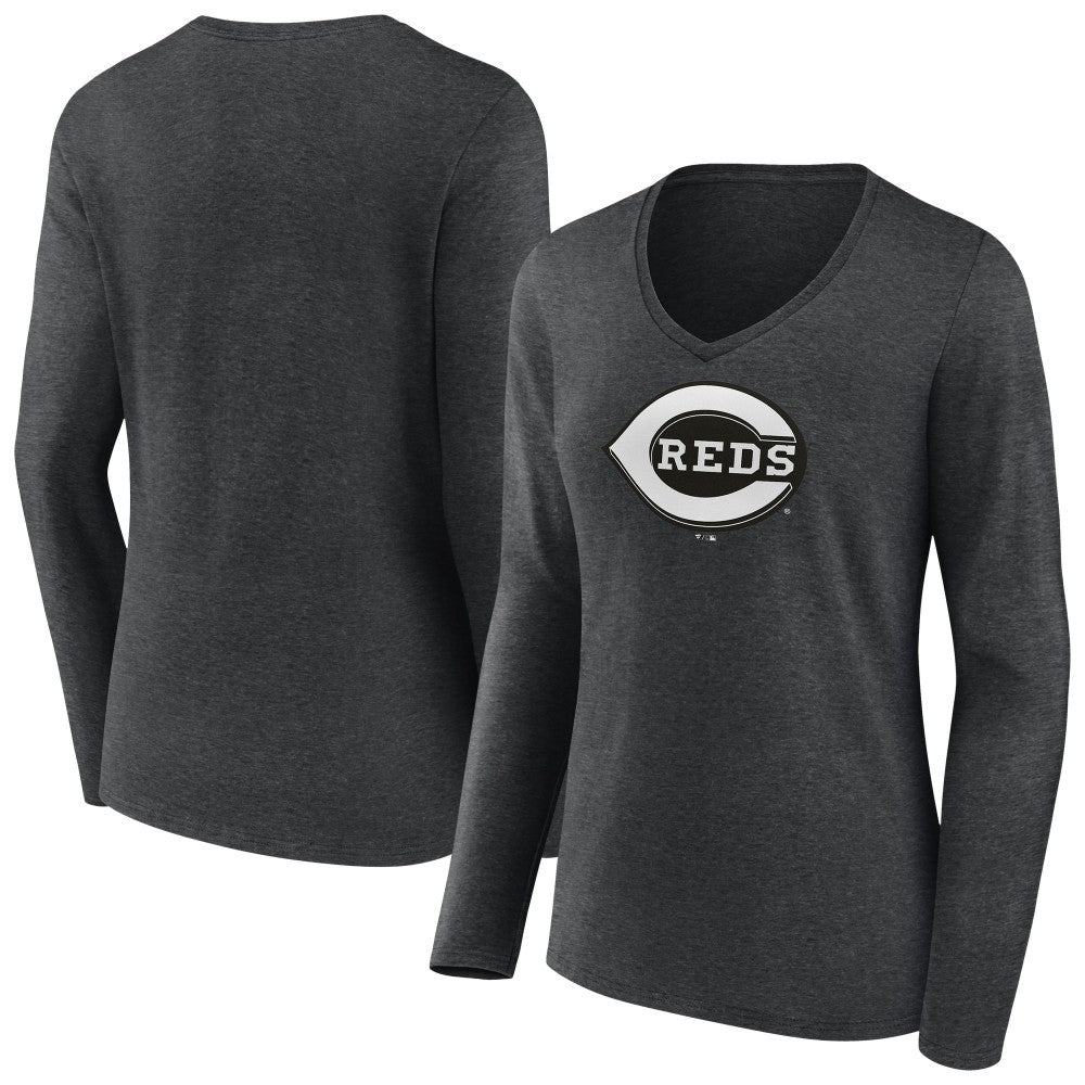 Cincinnati Reds Women's Monochrome Long Sleeve V-Neck T-Shirt | MLB New