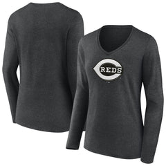 Cincinnati Reds Women's Monochrome Long Sleeve V-Neck T-Shirt | MLB New
