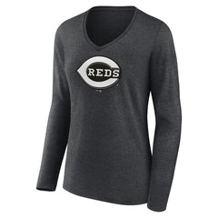 Cincinnati Reds Women's Monochrome Long Sleeve V-Neck T-Shirt | MLB New