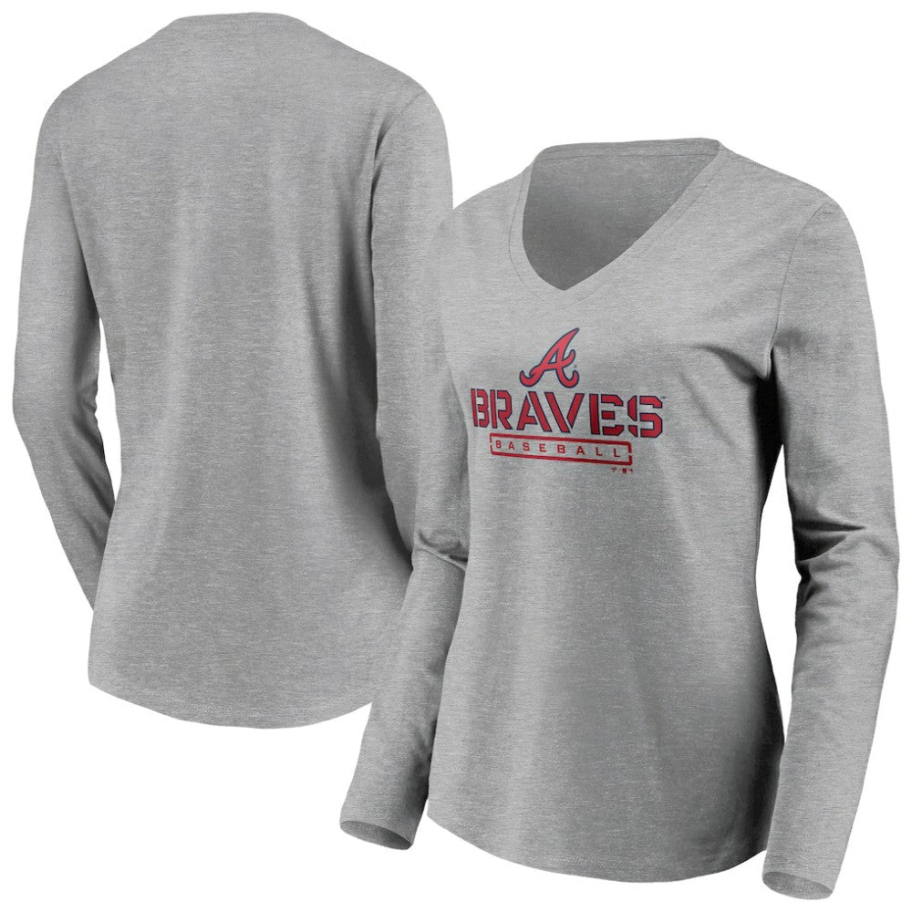 Atlanta Braves Women's Evanston Stencil Long Sleeve V-Neck T-Shirt | MLB For sale