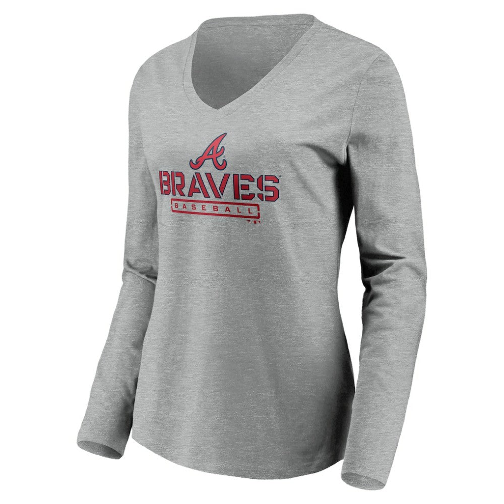 Atlanta Braves Women's Evanston Stencil Long Sleeve V-Neck T-Shirt | MLB For sale