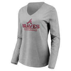 Atlanta Braves Women's Evanston Stencil Long Sleeve V-Neck T-Shirt | MLB For sale