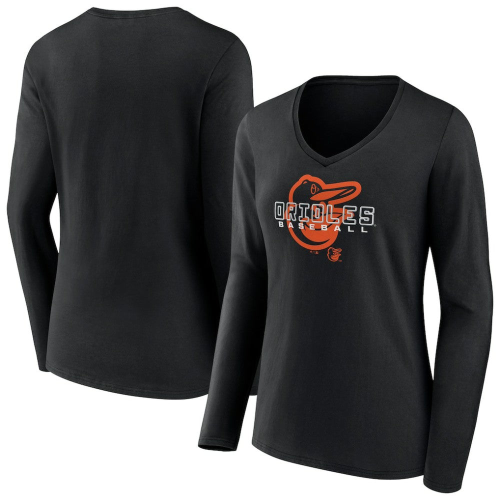 Baltimore Orioles Women's Stellar Long Sleeve V-Neck T-Shirt | MLB New