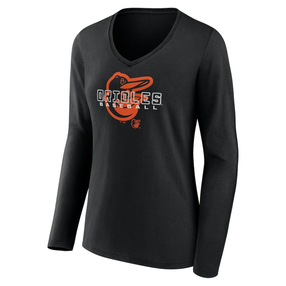 Baltimore Orioles Women's Stellar Long Sleeve V-Neck T-Shirt | MLB New
