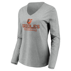 Baltimore Orioles Women's Evanston Stencil Long Sleeve V-Neck T-Shirt | MLB On Sale