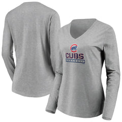 Chicago Cubs Women's Evanston Stencil Long Sleeve V-Neck T-Shirt | MLB Online