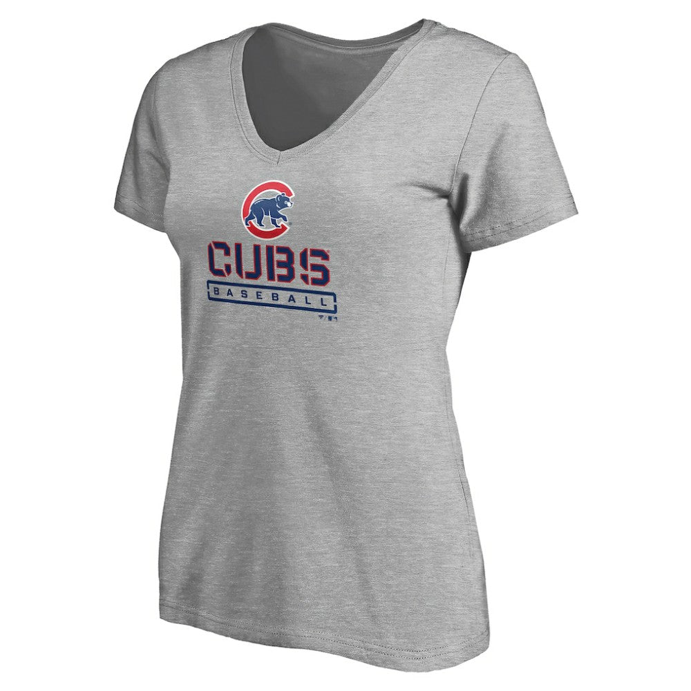 Chicago Cubs Women's Evanston Stencil V-Neck T-Shirt | MLB US
