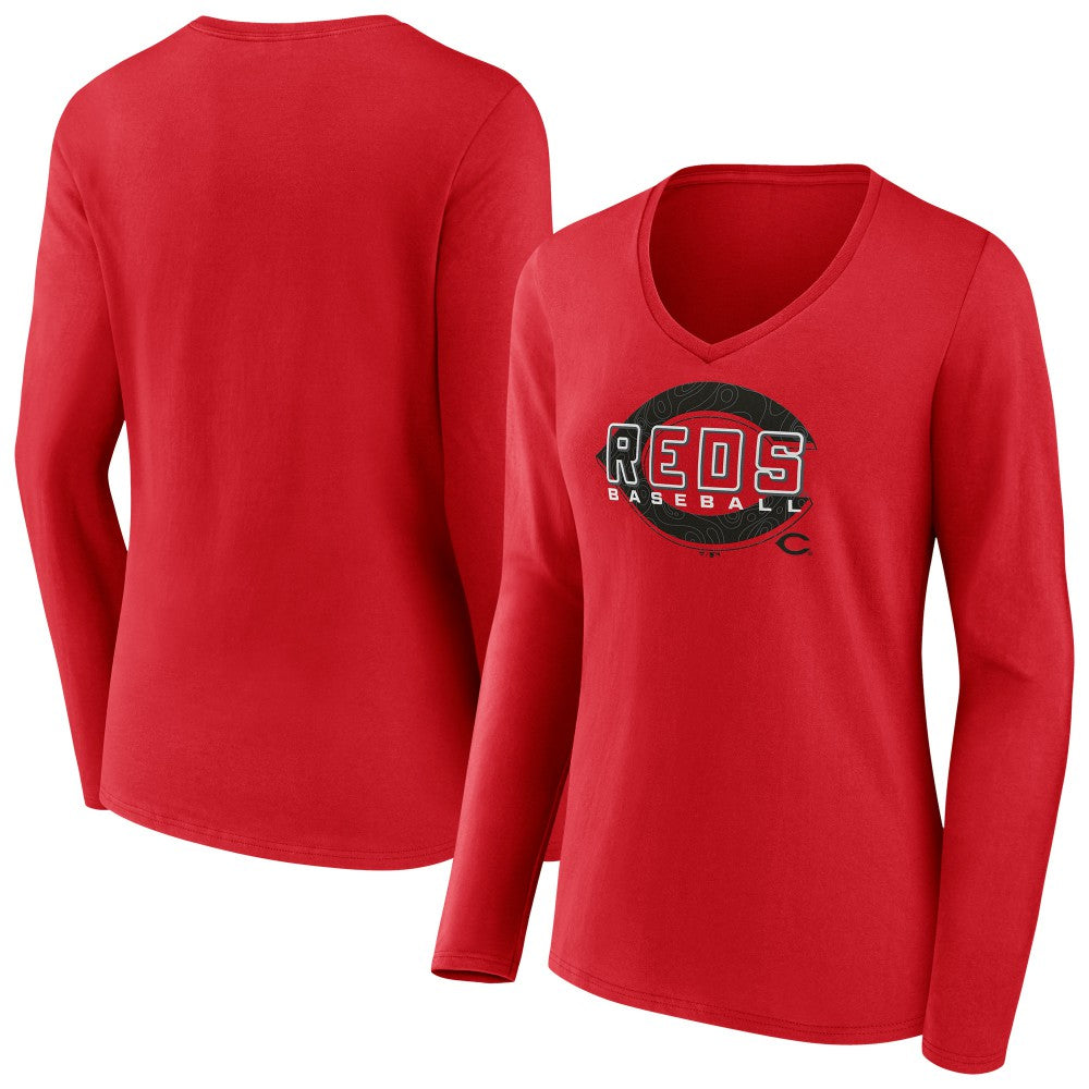 Cincinnati Reds Women's Stellar Long Sleeve V-Neck T-Shirt | MLB Discount