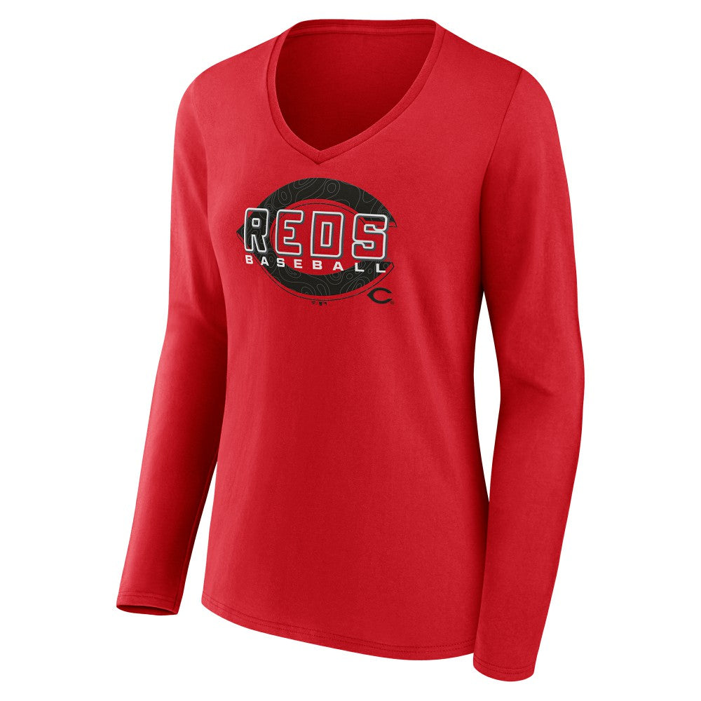 Cincinnati Reds Women's Stellar Long Sleeve V-Neck T-Shirt | MLB Discount