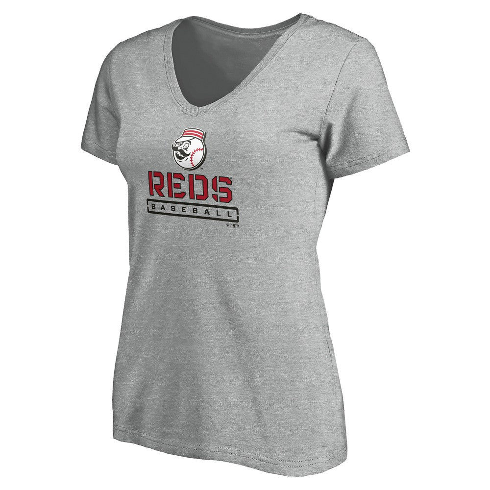 Cincinnati Reds Women's Evanston Stencil V-Neck T-Shirt | MLB Online