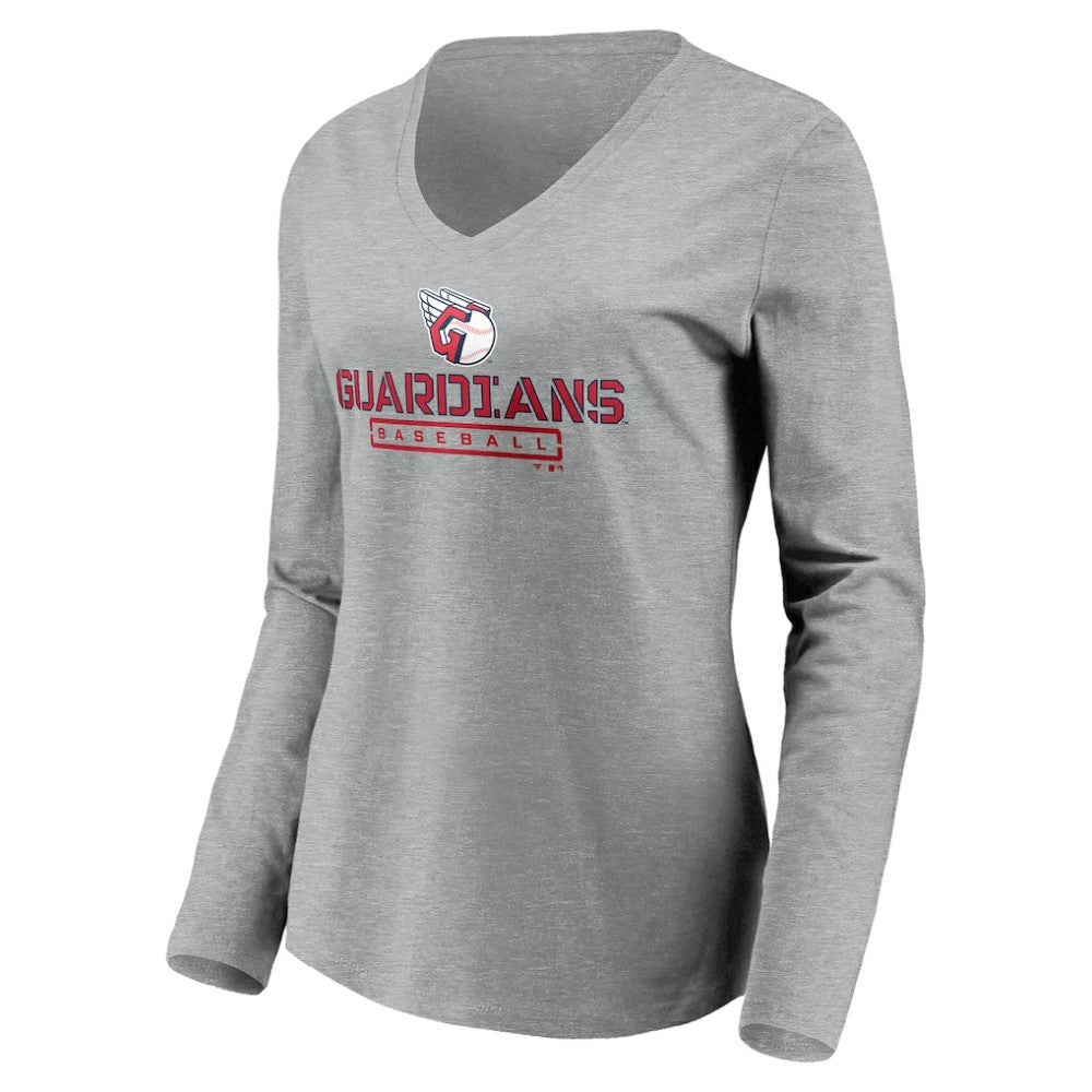 Cleveland Guardians Women's Evanston Stencil Long Sleeve V-Neck T-Shirt | MLB Discount