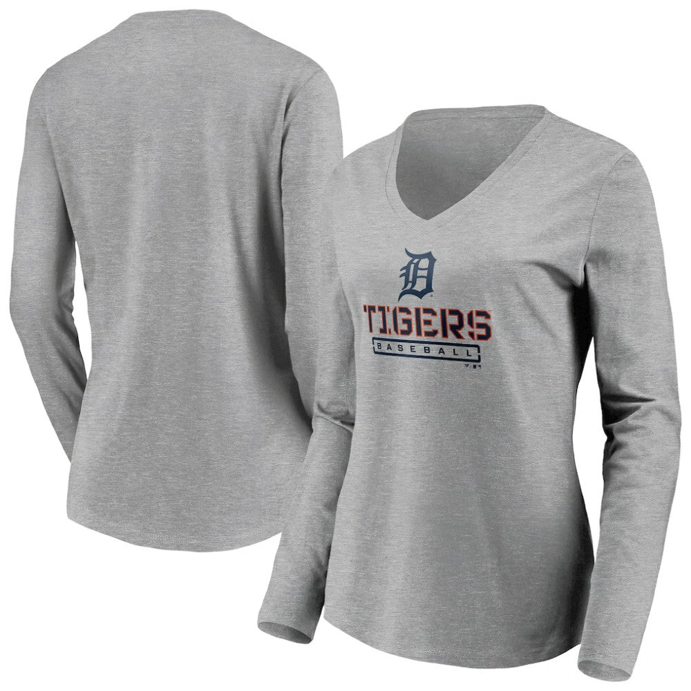 Detroit Tigers Women's Evanston Stencil Long Sleeve V-Neck T-Shirt | MLB Near me