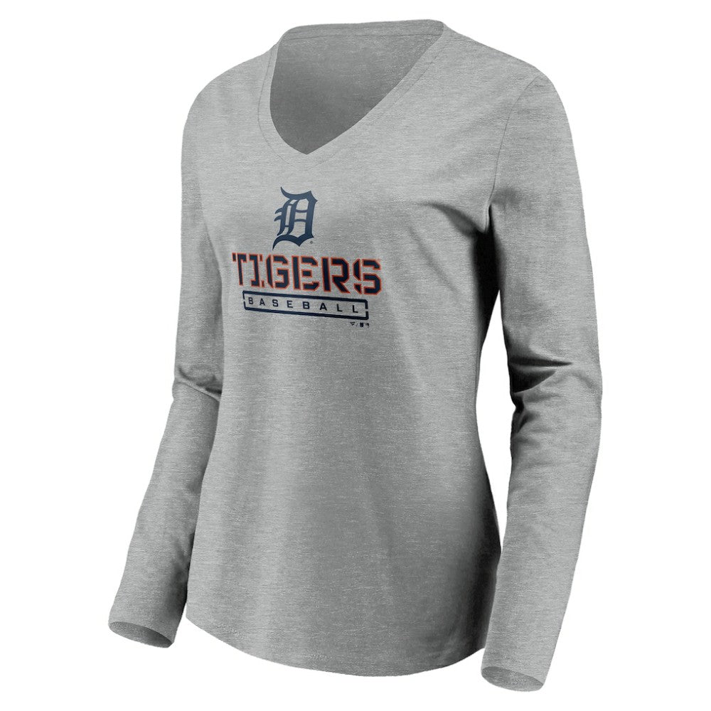 Detroit Tigers Women's Evanston Stencil Long Sleeve V-Neck T-Shirt | MLB Near me