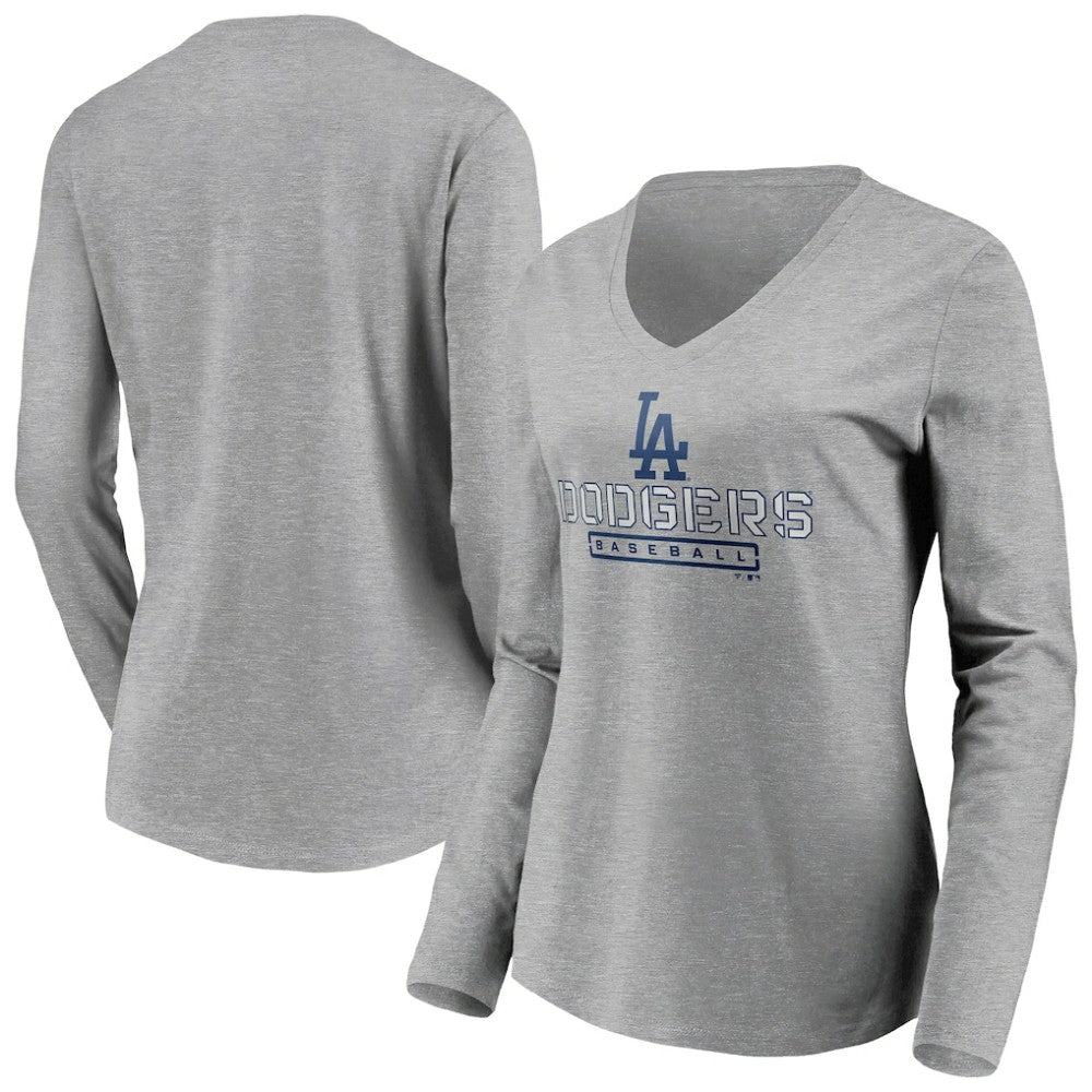 Los Angeles Dodgers Women's Evanston Stencil Long Sleeve V-Neck T-Shirt | MLB Online