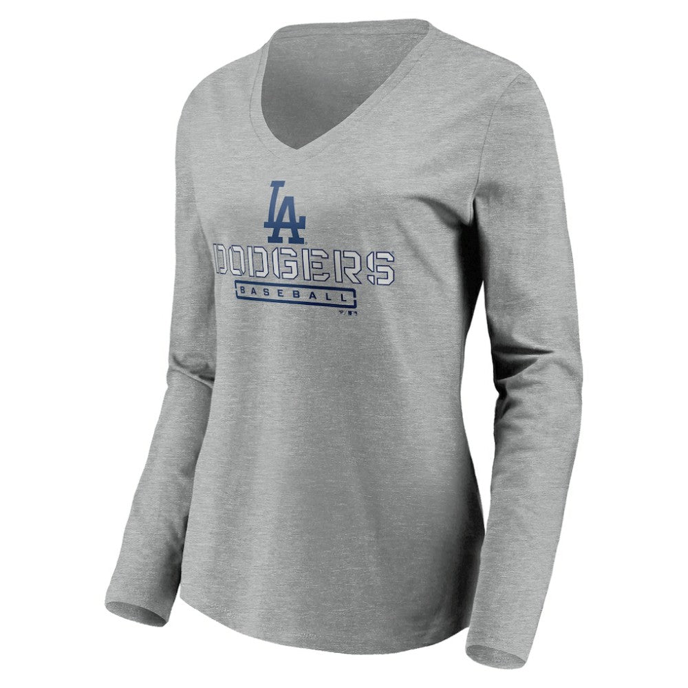 Los Angeles Dodgers Women's Evanston Stencil Long Sleeve V-Neck T-Shirt | MLB Online