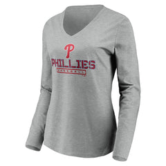 Philadelphia Phillies Women's Evanston Stencil Long Sleeve V-Neck T-Shirt | MLB New